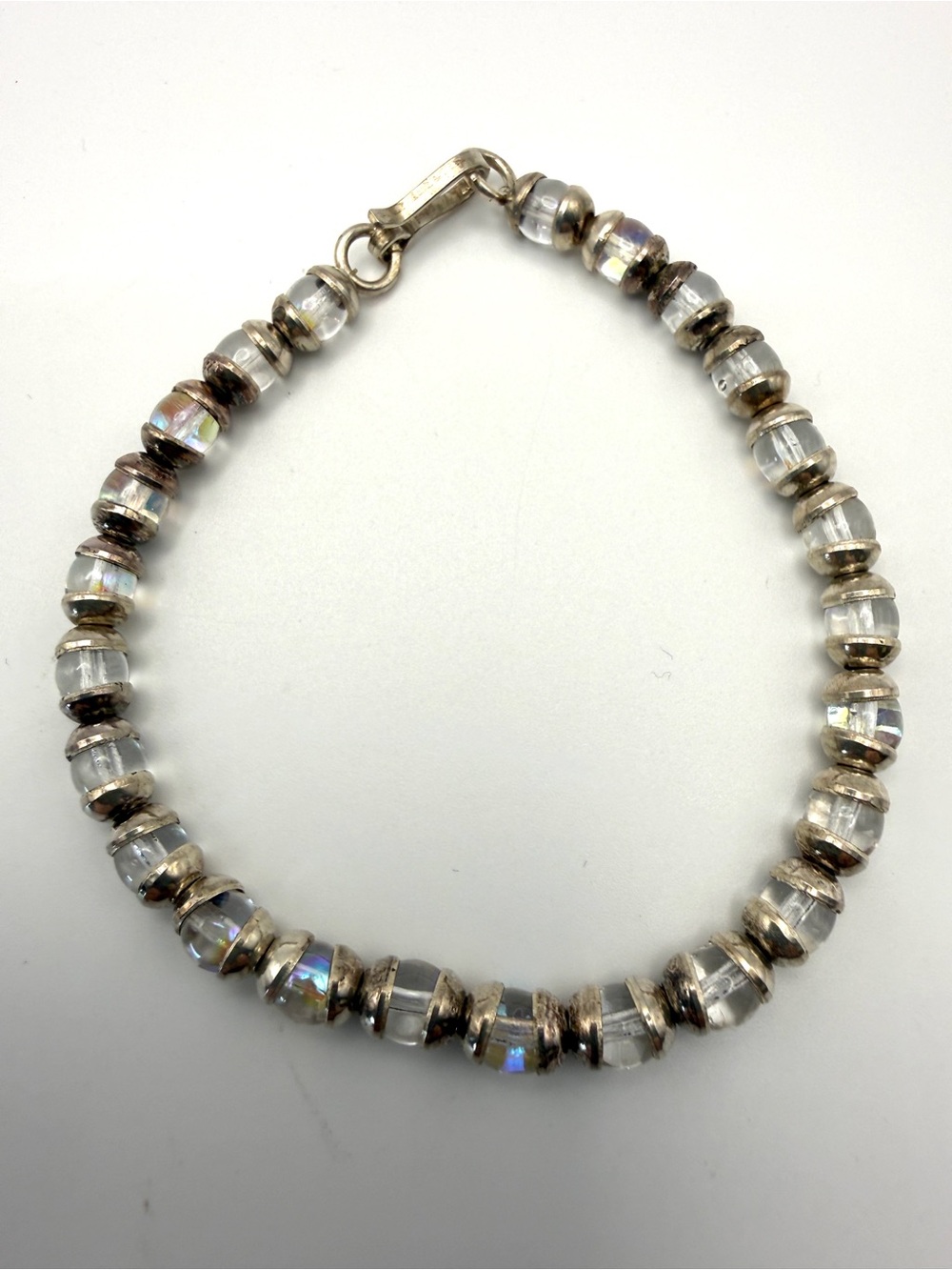 Sterling Silver 925 Bracelet with Aurora Borealis Crystal Sphere Beads